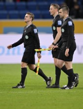 After the end of the match: Referee team around referee Martin Petersen (centre) and assistants