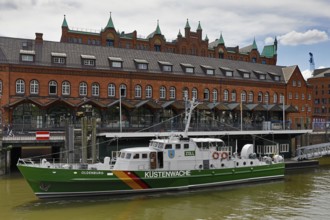 German Customs Museum in Speicherstadt with the Coast Guard Museum Ship Oldenburg, Hamburg,