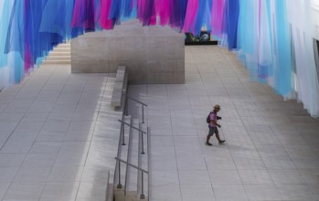 Colourful silk curtains at the CaixaForum, cultural centre in the former Fabrica Casaramona,