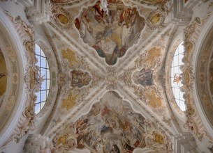 Interior photograph of ceiling frescoes, ceiling painting, monastery basilica, monastery church,