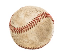 Single slightly worn baseball isolated on white background