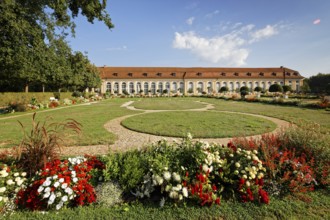 In front flower border, behind it margravial court garden Ansbach with orangery, built 1726-1744,