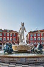 Nice, France, April 22, 2019: Fountain du Soleil at Place Massena in Nice, France, Europe