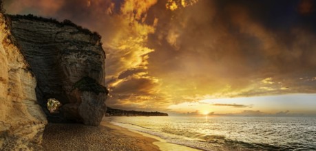 Sunset beach of Mare di Tropea under luminous sky, Tropea, Vibo Valentia, Calabria, Southern Italy,