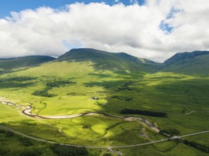 Loch Tulla and Beinn Dorain from a drone, Glen Coe, Highlands, Scotland, UK