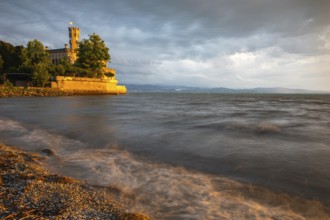 Montfort Castle in thunderstorm mood, water, shore, summer, Langenargen, Baden-Württemberg,