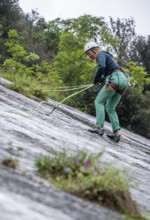 Climber, multi-pitch climbing, slab climbing, Garda Mountains, Arco, Trentino-Alto Adige, Italy,