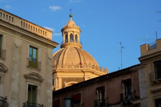 Evening light, Dome, Cathedral, Catania, Old Town, Baroque Old Town, East Coast, Sicily, Italy,