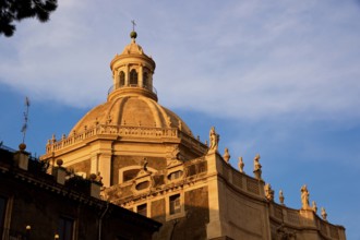 Dome, Evening light, Cathedral, Catania, Old town, Baroque old town, East coast, Sicily, Italy,