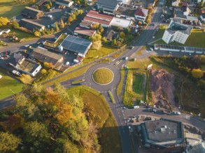 Aerial view roundabout in autumn, Calw, Black Forest, Germany, Europe