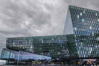 Glass facade of the Harpa Concert Hall and Congress Centre, Reykjavik, Reykjanes Peninsula,