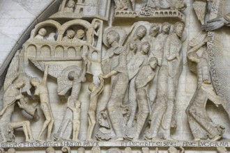 Famous tympanum of Saint-Lazare Cathedral with the Last Judgement, detail, Autun, Département