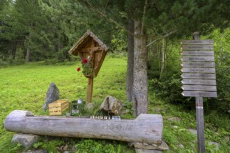 Fountain trough with chilled drinks, Höfewanderweg, Ulten, South Tyrol, Italy, Europe