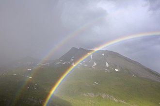 Double rainbow over the Mölltal, Moelltal valley, Hohe Tauern National Park, Carinthia, Kärnten,