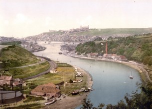 Whitby, a historic harbour town on the North Sea coast of the county of Yorkshire in England, c.