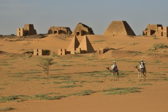 Pyramids of the northern cemetery of Meroe, Black Pharaohs, Nubia, Nahr an-Nil, Sudan, Africa