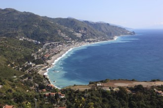 View from Taormina of the coastal landscape towards Letojanni, Sicily, Italy, Europe