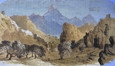 The Great Wall, view from Sha-Po-Yu, in 1869, China, Historic, digitally restored reproduction of