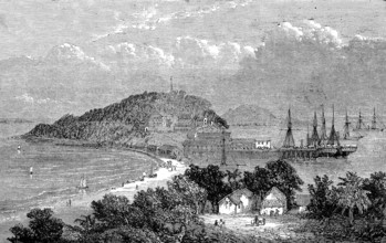 Taboga, an island off the coast of Panama in the Pacific Ocean, here in 1869, Historic, digitally