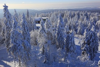 Winter landscape in the Fichtel Mountains, view from the Ochsenkopf, Bayreuth County, Upper