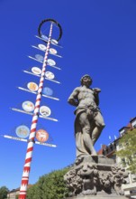 In the city centre of Bayreuth, Hercules fountain and guild tree in the pedestrian zone, Bayreuth,