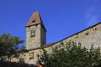 Castle wall and the Bulgarian tower of Veste Coburg, Coburg, Upper Franconia, Bavaria, Germany,