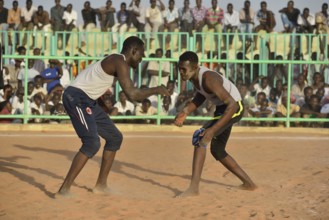 Nuba fighting, Nuba Wrestling, Haj Yusef district, Kharthoum, Sudan, Africa