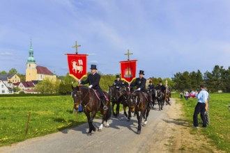 Easter riding procession in Crostwitz, Easter riding in Lusatia. Procession from Crostwitz to