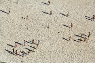 Volleyball players playing in groups on the beach, throwing shade, beach volleyball, illustration,