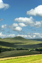 View of the Chamaroux mountain near the village of Montgreleix, Cezallier massif, Auvergne