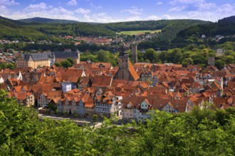 City view from an elevated position on Hann. Münden or Hannoversch Münden, Lower Saxony, Germany,