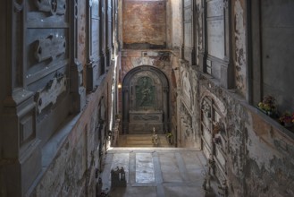 Stairway to the lower burial level, in the Monumental Cemetery, Cimitero monumentale di Staglieno),