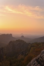 View from the Carola rock into the Schrammstein area in the back of Saxon Switzerland