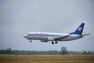 Minsk, Belarus, June 15, 2018: Belavia belarusian airlines flight Boeing 737-300 plane landing on