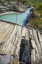 Broken bridge, valley of the Vjosa, the Vjosë is one of the few larger natural rivers in Europe,