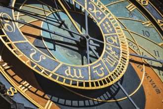 Famous astronomical clock on Town Hall. Prague, Czech Republic. The text is is occasus (sunset),