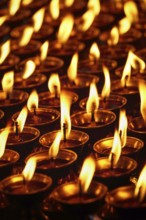 Burning candles in Buddhist temple. Dharamsala, Himachal Pradesh, India, Asia