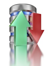 Database upload download concept, hard disk drive data storage database icon symbol with arrows