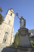 St. Kilian Church and Waldiccia, Germania Statue, Korbach, Hesse, Germany, Europe