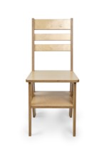 Foldable wooden chair transforming into stepladder on white background