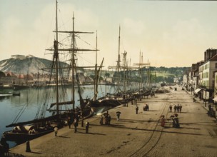 Quay Alex. III and trading docks, Cherbourg, France, c. 1890, Historic, digitally enhanced