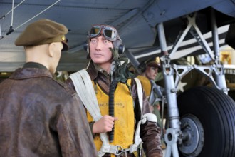 Uniform of an American fighter pilot with life jacket in the Airborne Museum in Sainte-Mere-Église,