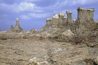 Eroded towers and pinnacles composed of salt, potassium and magnesium in the Danakil Desert, Afar