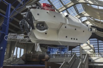 Old and modern submarines in the Cité de la Mer, maritime museum in Cherbourg, Normandy, France,