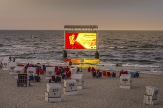 Summer cinema on the beach, screen, LED projection in the sea, Baltic Sea, Heringsdorf, Usedom,