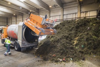 A disposal vehicle from the company Becker Umwelttechnik, delivers the contents of organic waste