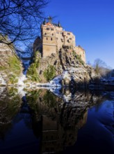 Kriebstein Castle rises on a steep rock above the Zschopau. Within the large group of hilltop