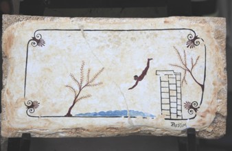 Copy of the cover plate of the diver's tomb, ca 480 BC Paestum, Campania, Italy, Europe