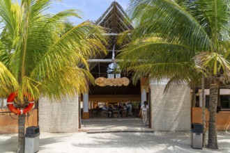 Beach restaurant, La Palapa building, Celestun, Yucatan, Mexico, Central America