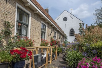 Houses in Bourtange Fortress, church in the background, BourtangeProvince of Groningen, Netherlands